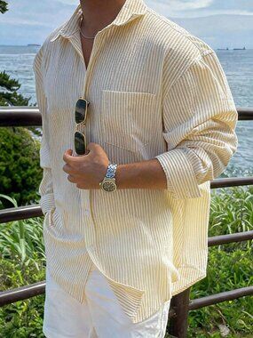 Yellow Casual Men's Striped Long Sleeve 'S Shirt